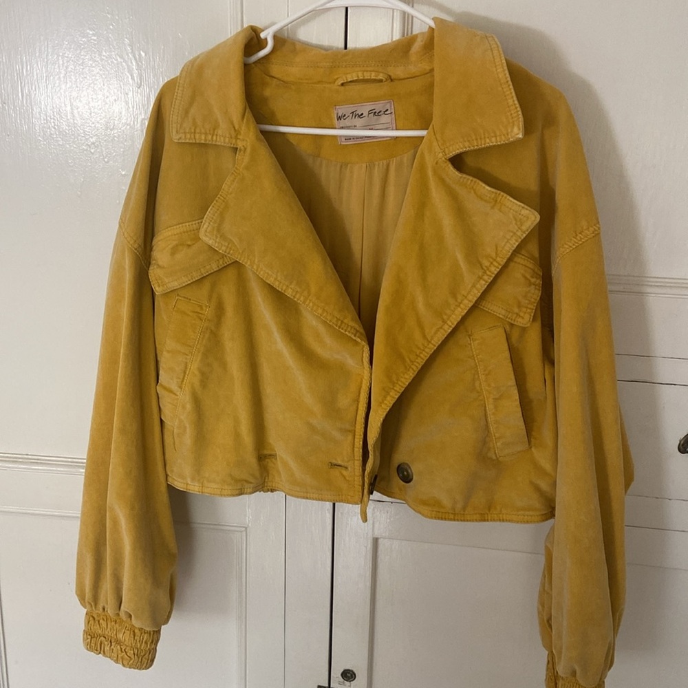 yellow/gold free people corduroy cropped bomber jacket